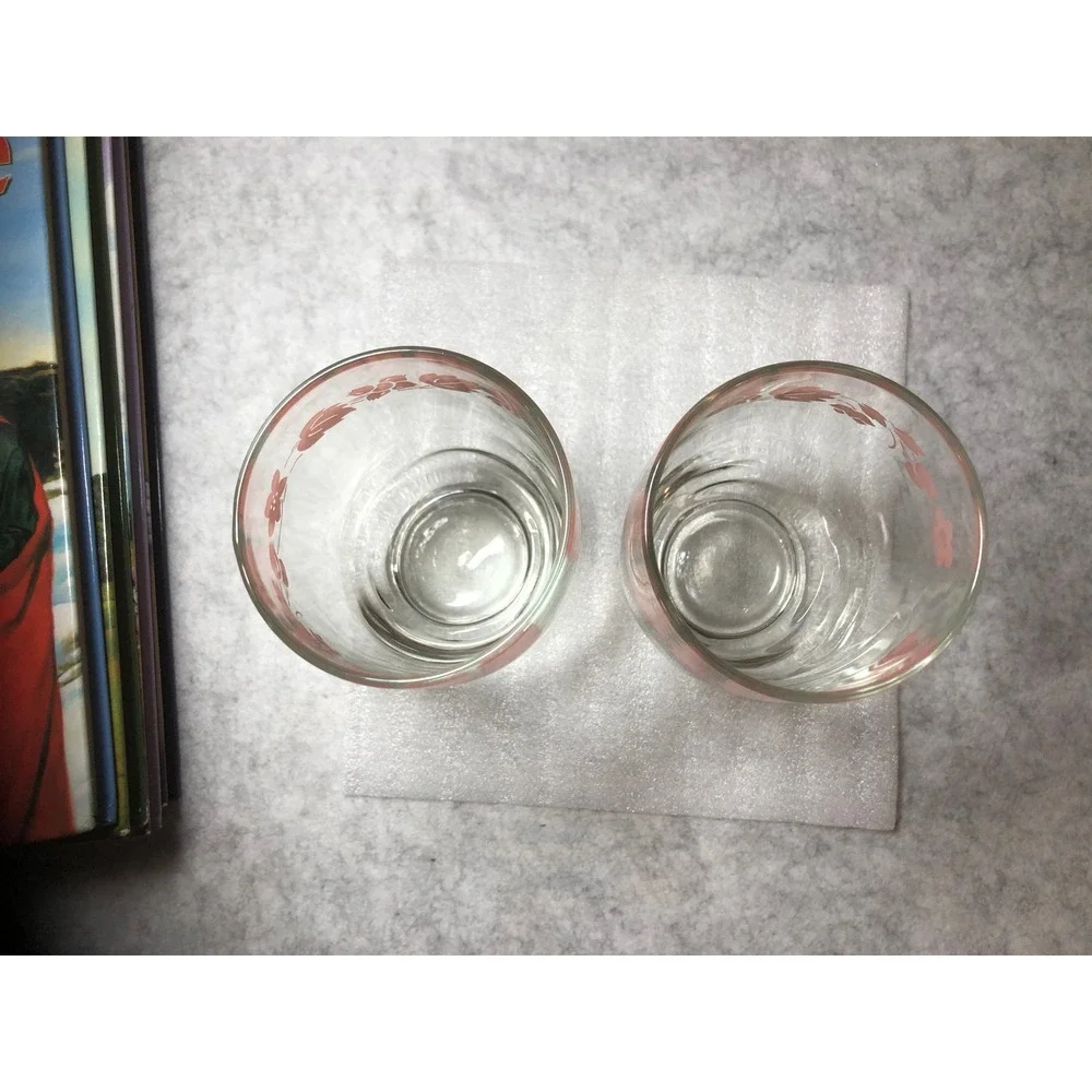 2 ~Vintage Pink Gooseberry Juice Glasses 3.5